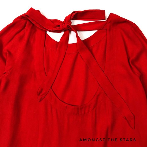 Cloth & Stone Ruffle Open Back Tie Red Blouse Top - Picture 6 of 7